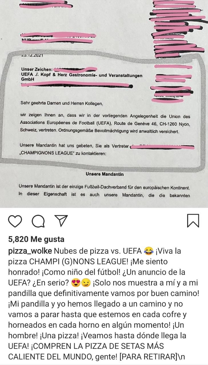 Demanda UEFA a la pizzería