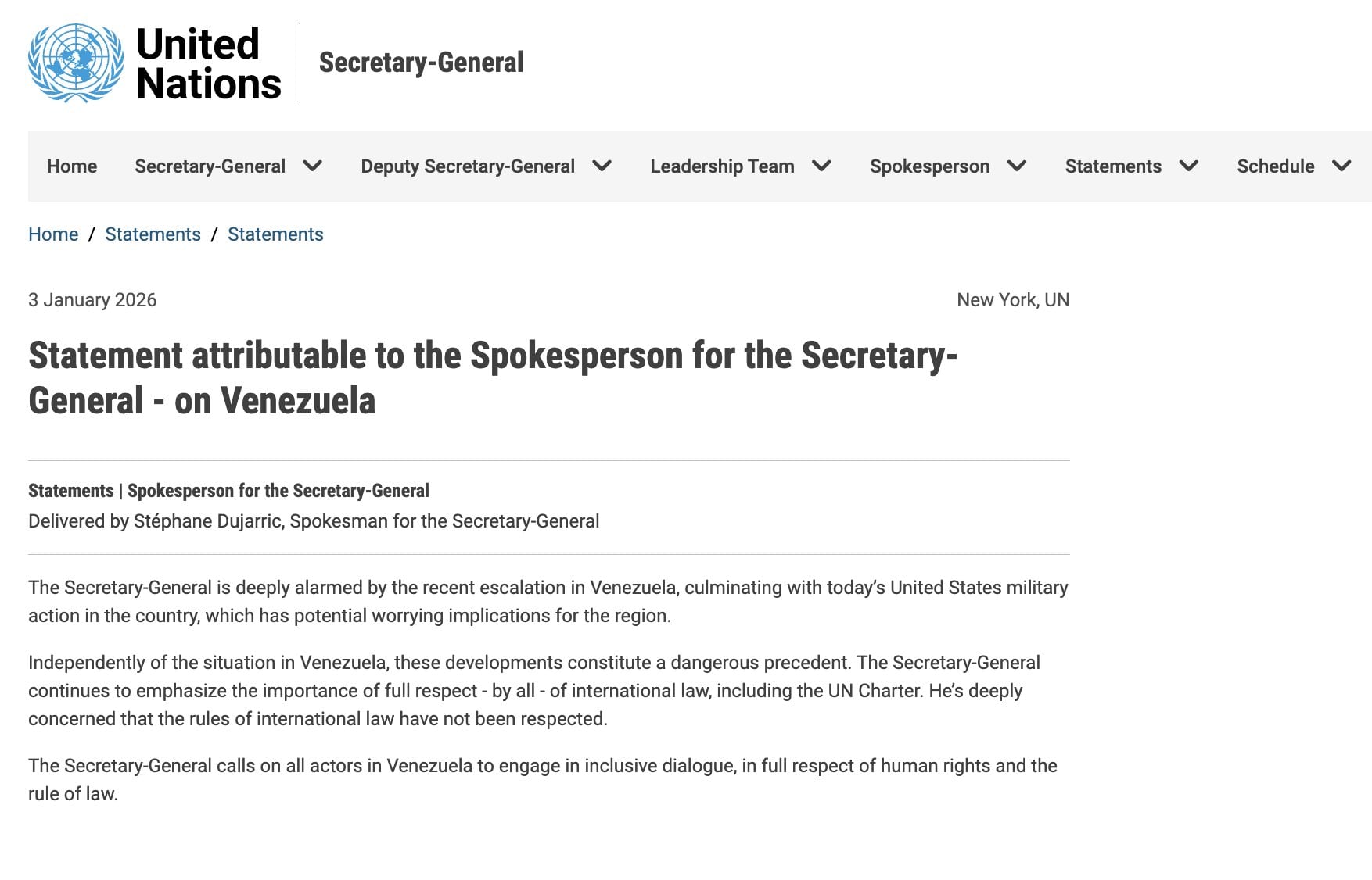 ONU sobre captura de Maduro