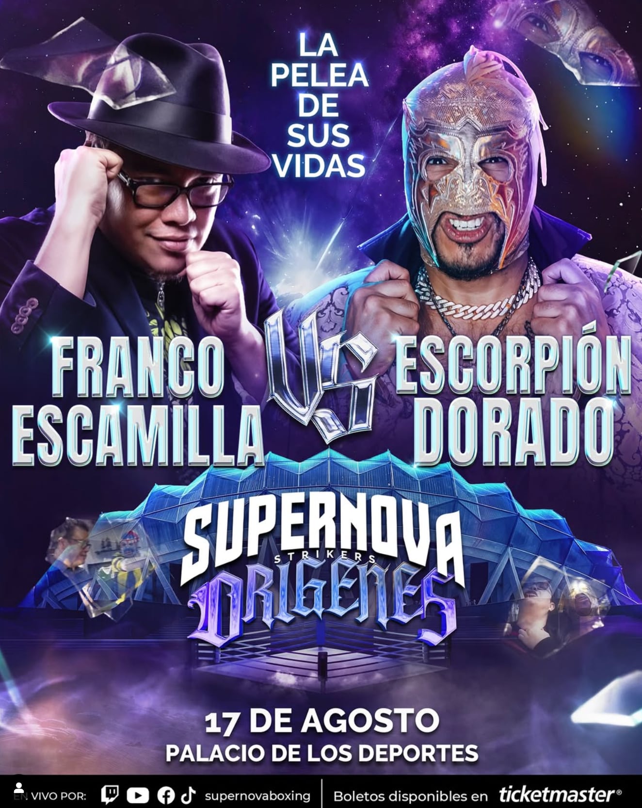 Franco Escamilla vs Escorpión Dorado en Supernova Strickers Orígenes