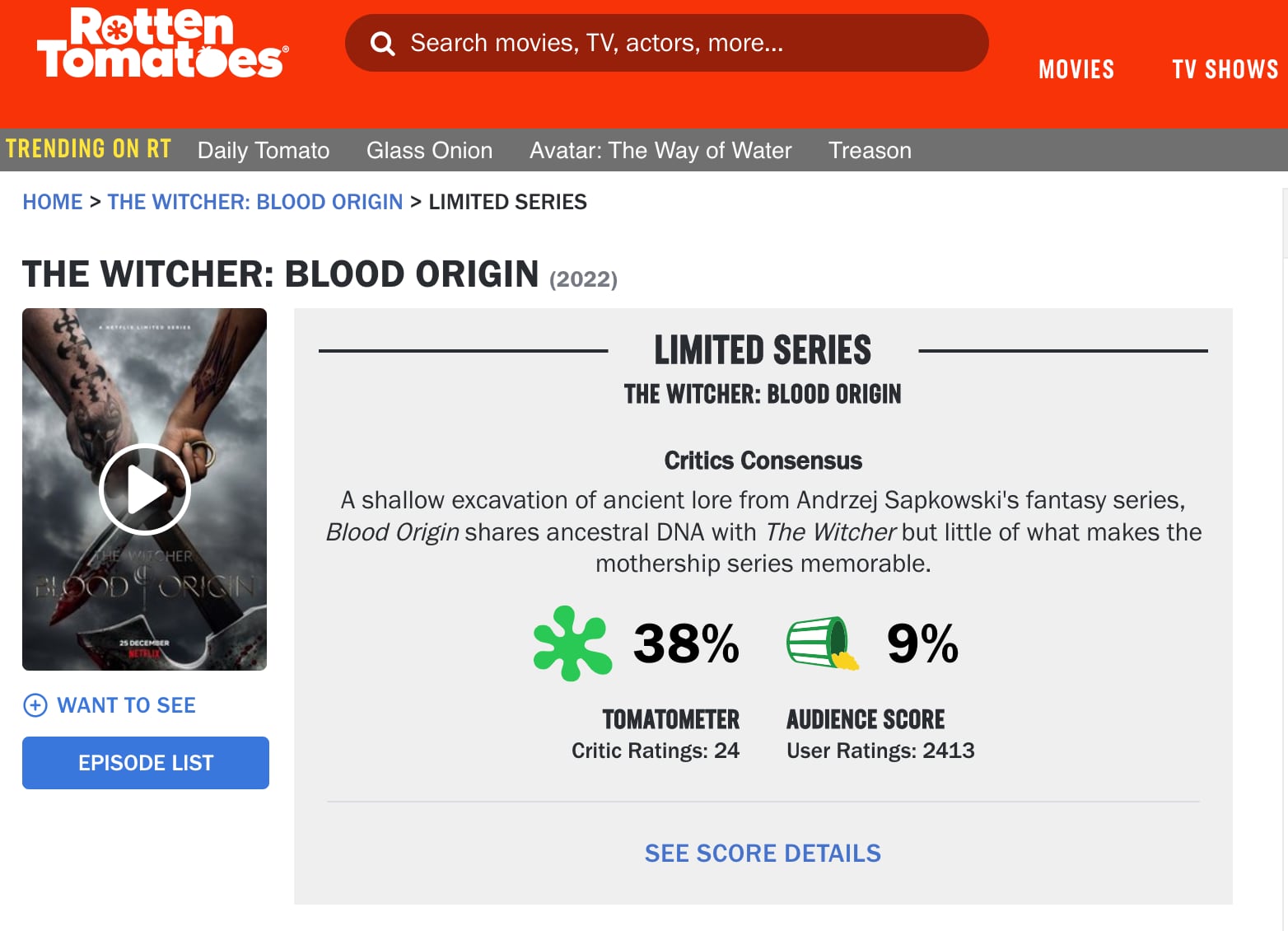 The Witcher: Blood Origin, spin-off de la serie de Henry Cavill es la peor serie de Netflix según sus malas críticas
