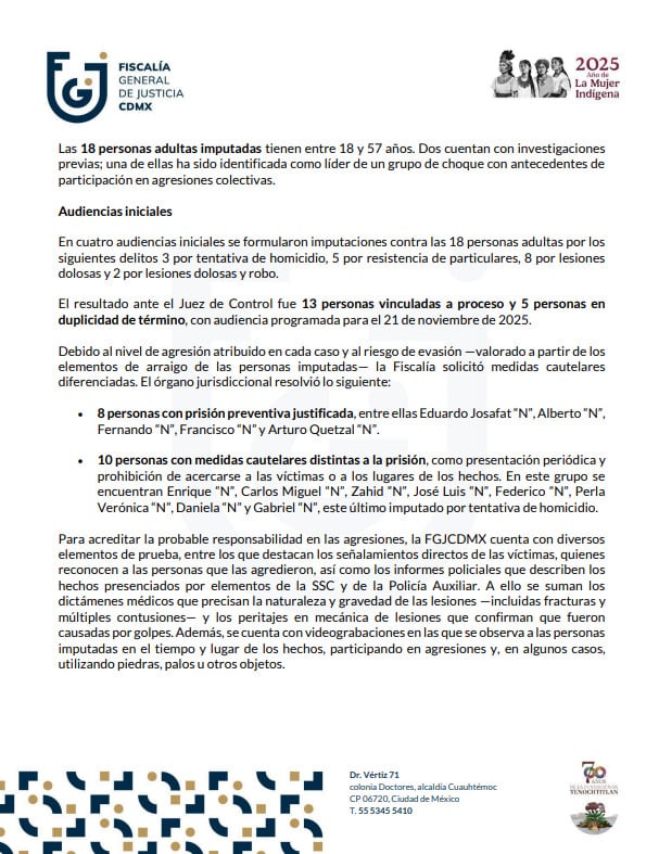Fiscalía CDMX detalla la situación legal de los 29 detenidos en la marcha de la Generación Z
