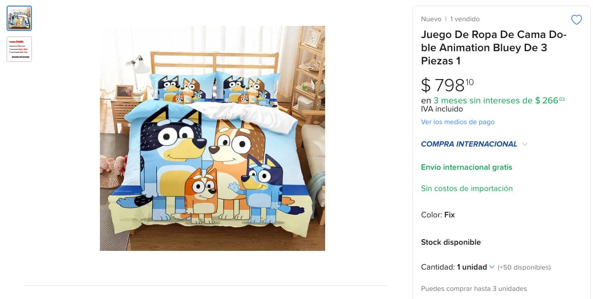Sábanas de Bluey en Mercado Libre