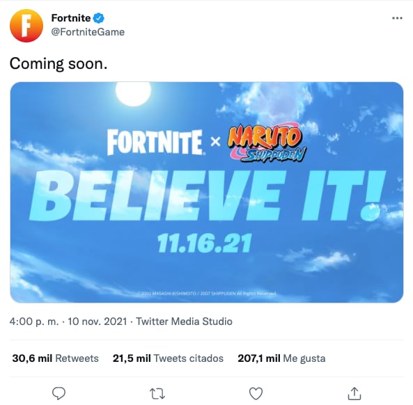'Fortnite' confirma llegada de Naruto