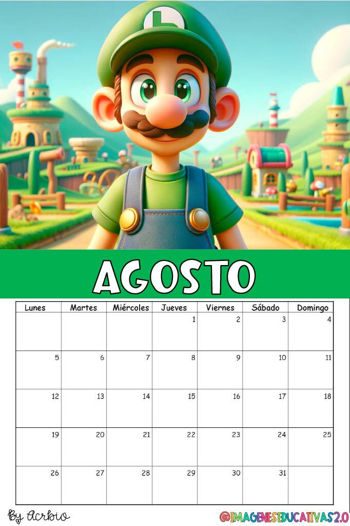 Calendario de Mario Bros 2024: Plantilla para editar e imprimir