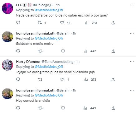 Reacciones a tuit de Medio Metro presumiendo que hacen filas para tomarse fotos con él
