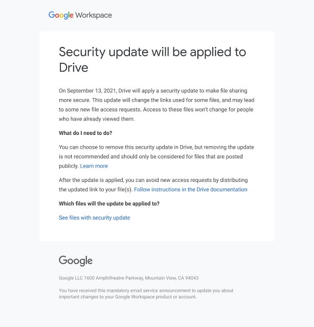 Aviso de actualización de Google Drive