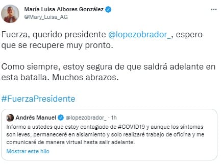 María Luisa Albores desea recuperación de AMLO