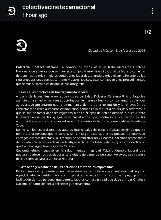 Trabajadores de la Cineteca ponen fecha para resolver conflicto laboral
