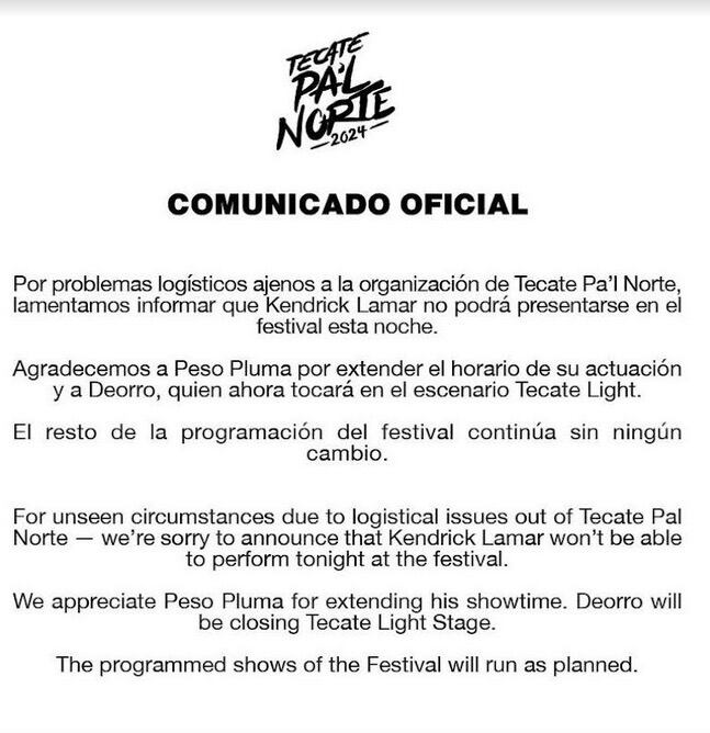 Comunicado sobre cancelación en el Festival Pa´l Norte