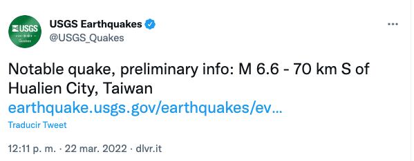 Sismo en Taiwán