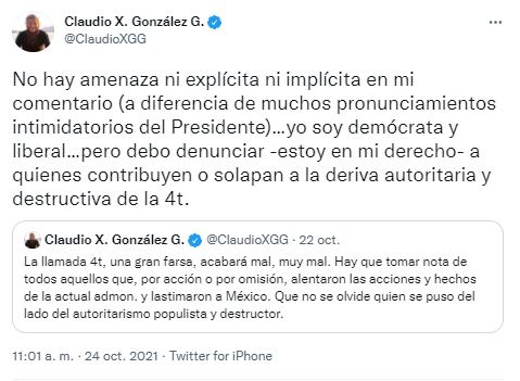 Tuit de Claudio X. González