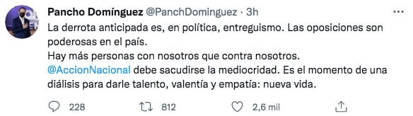 Tuit de Francisco Domínguez sobre el PAN
