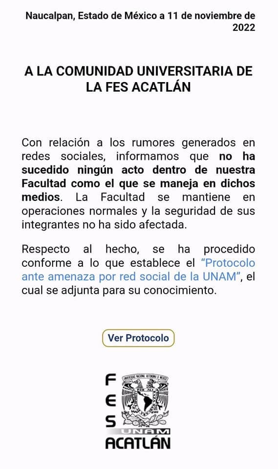 ¿Qué dijo la UNAM sobre la amenaza de tiroteo en la FES Acatlán?