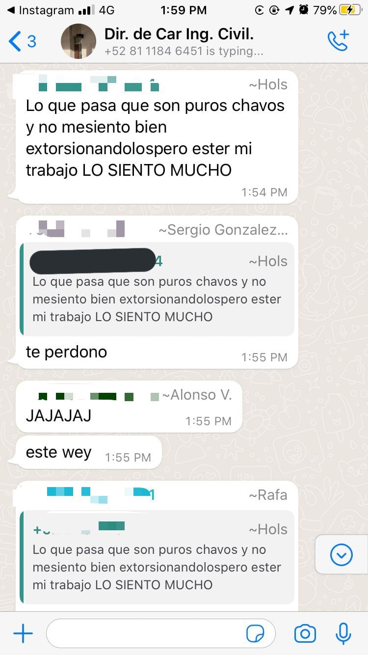 Extorsión en chat de WhatsApp
