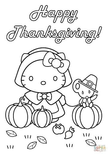 Dibujos de Hello Kitty por el Día de Acción de Gracias para colorear