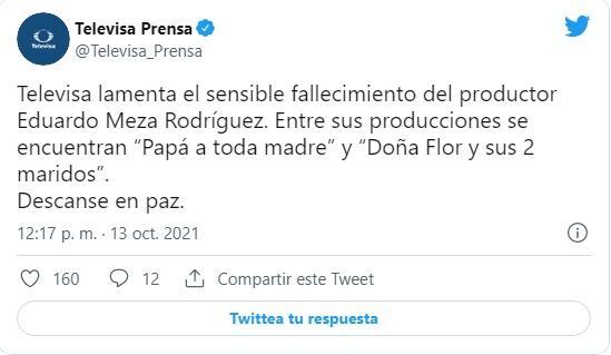 Televisa lamenta la muerte de Eduardo Meza