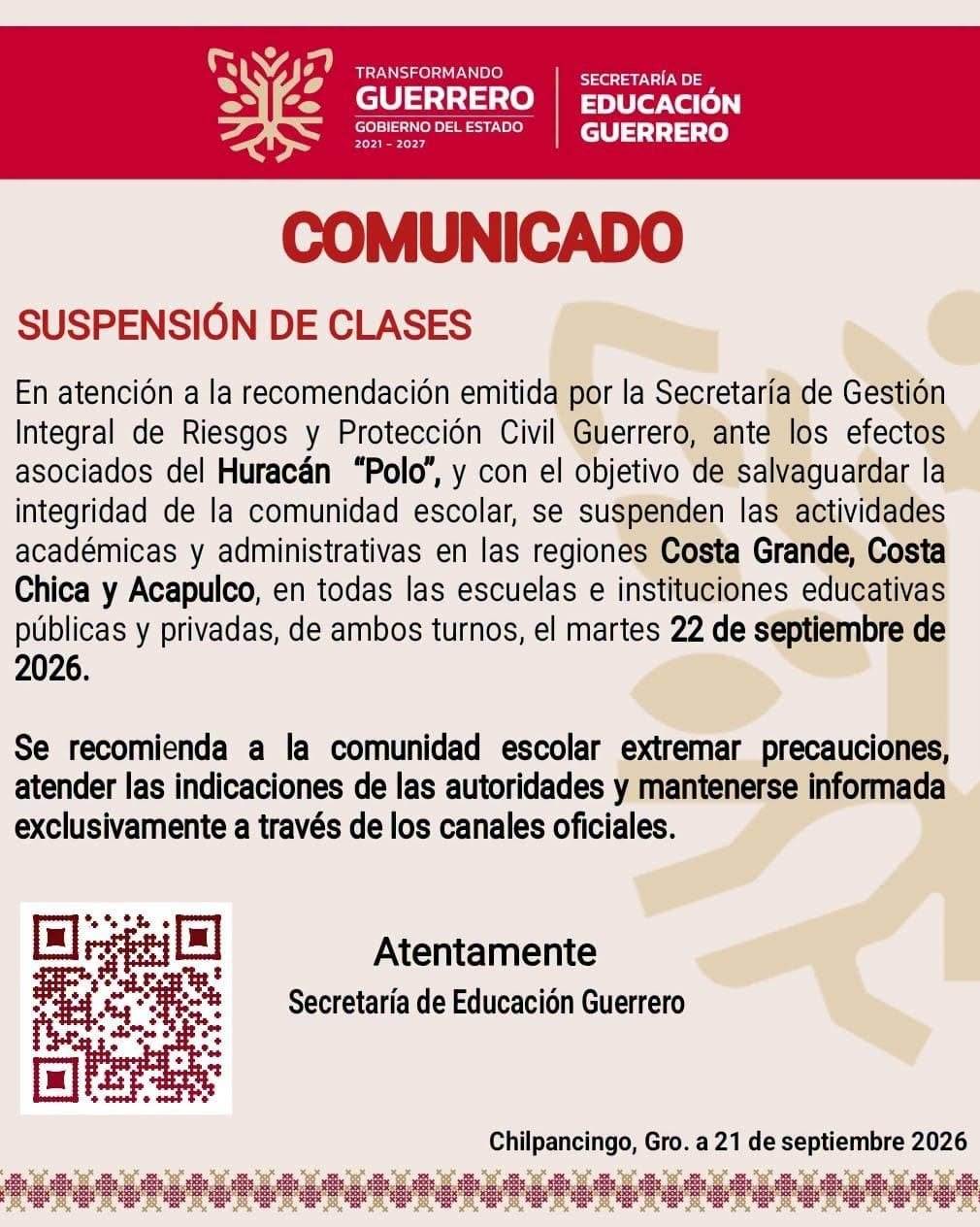 Guerrero suspende clases por el huracán Polo