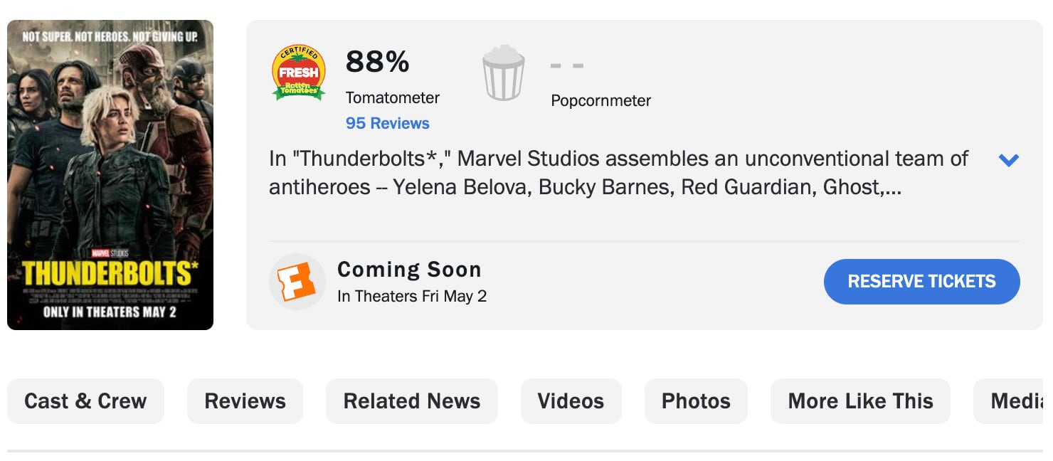 Thunderbolts ya tiene calificación en Rotten Tomatoes
