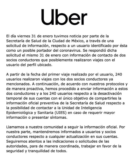 Comunicado de Uber