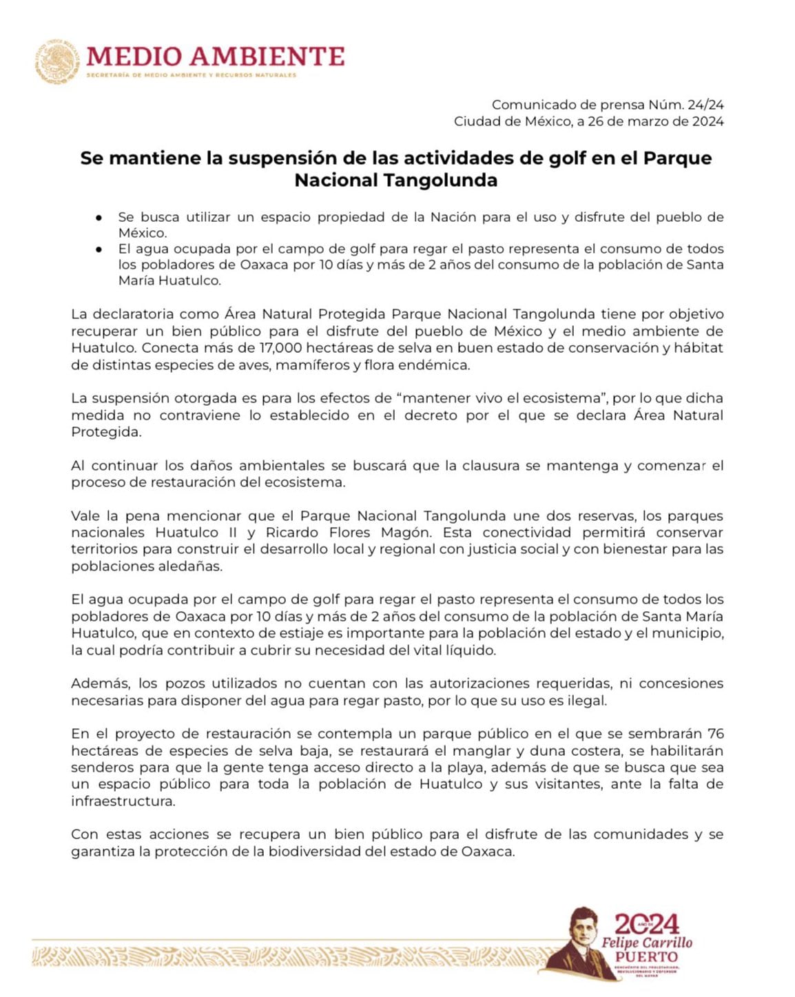 Comunicado de la Segob donde dice que Ricardo Salinas Pliego miente sobre la recuperación del espacio