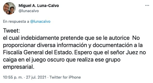 Tuit de Miguel Luna