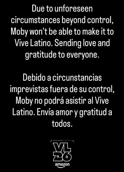 Moby no estará en el Vive Latino 2026
