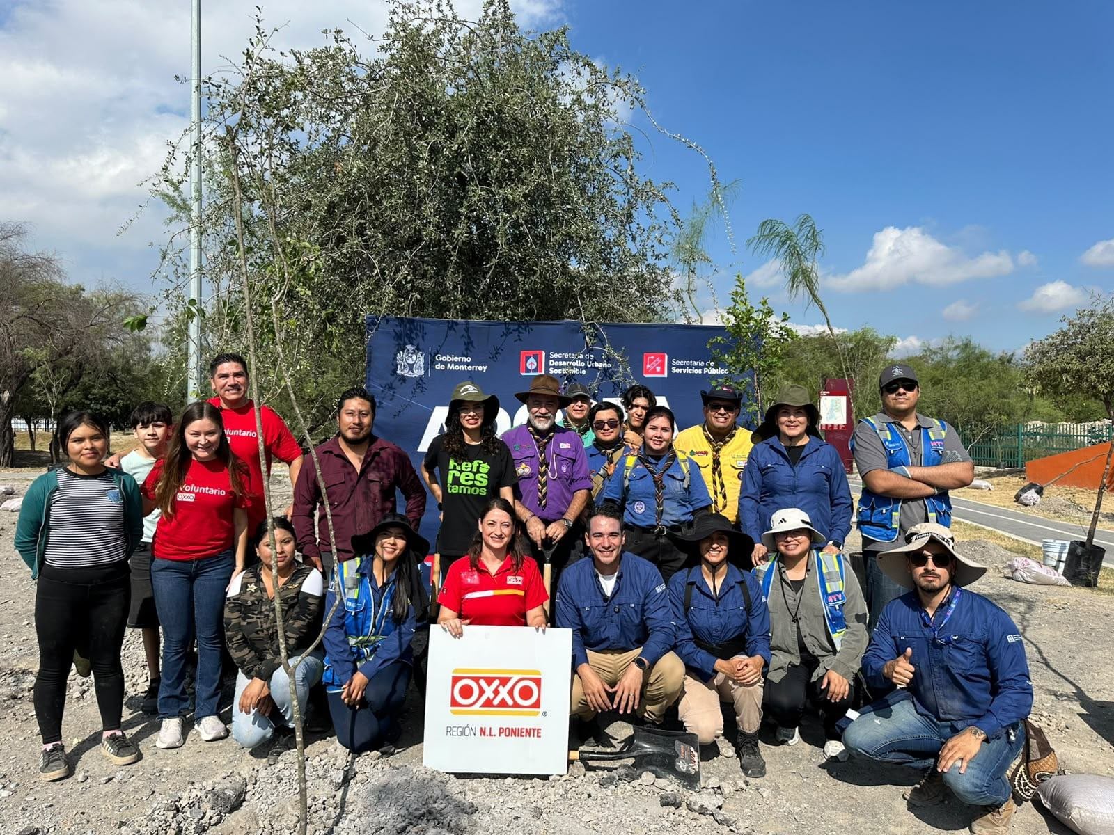 Gobierno de Monterrey y voluntarios plantan 120 árboles nativos.