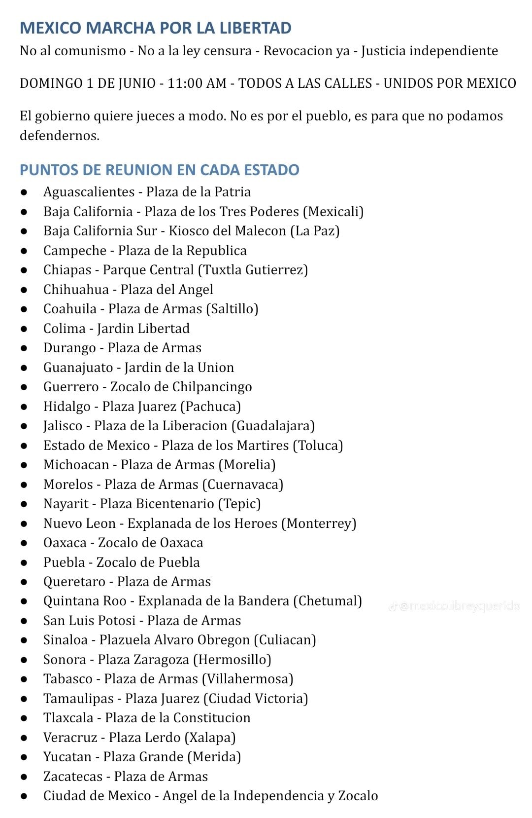 Convocan a marcha contra las elecciones 2025 del Poder Judicial