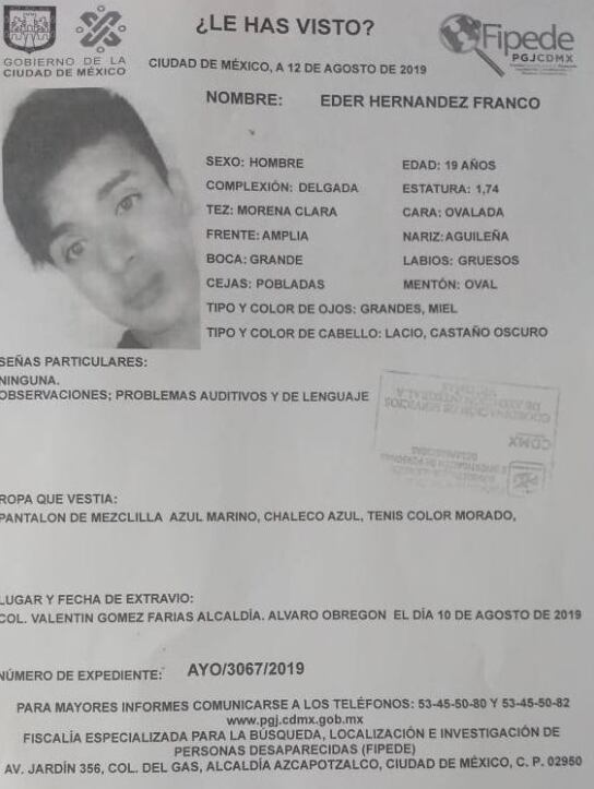 Ficha de búsqueda de Eder Hernández Franco.