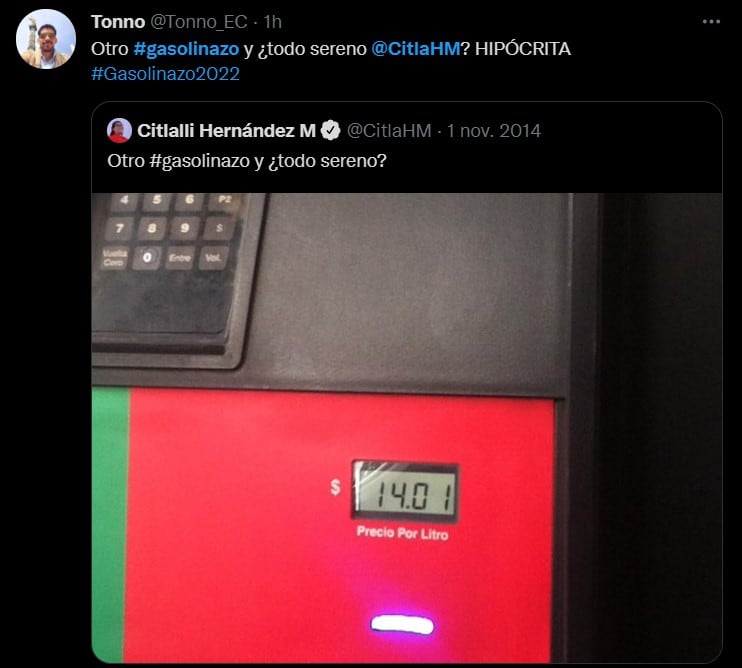 Usuario critica a Citlalli Hernández por gasolinazo