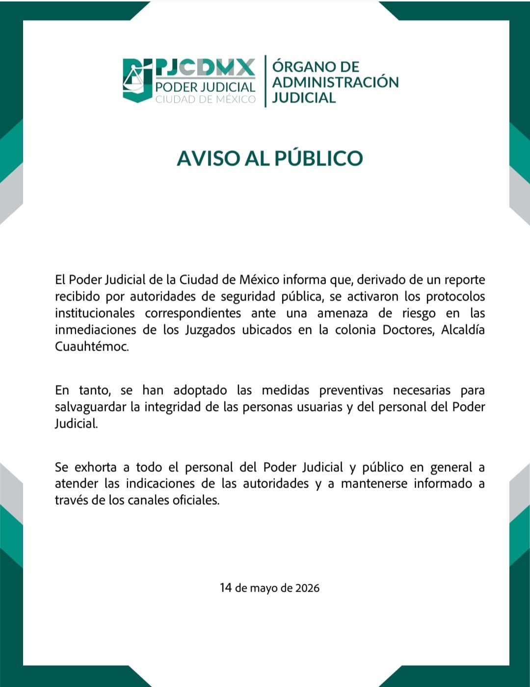 Amenaza de bomba en Ciudad Judicial de CDMX