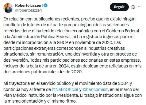 Roberto Lazerri descarta conflicto de interés si se convierte en embajador en Estados Unidos.