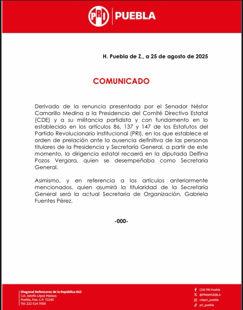 Comunicado tras renuncia de Néstor Camarillo