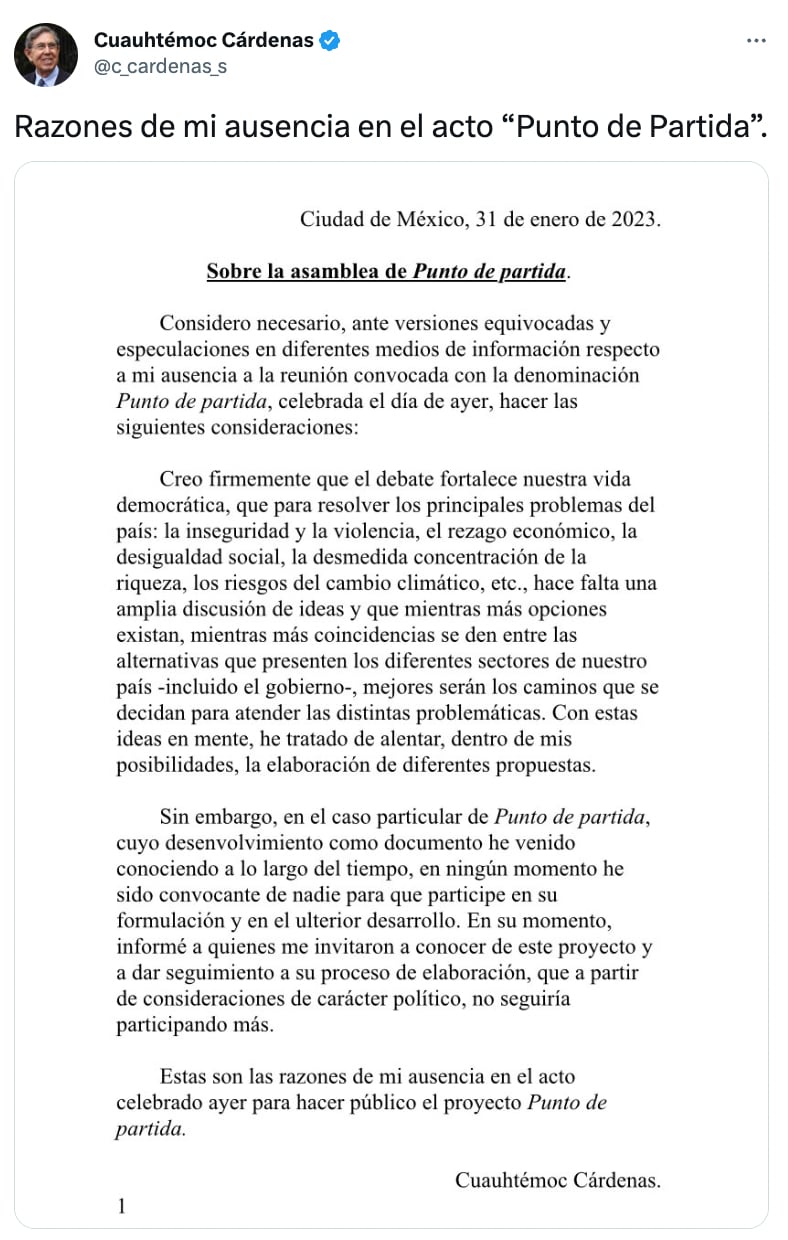 Cuauhtémoc Cárdenas se define