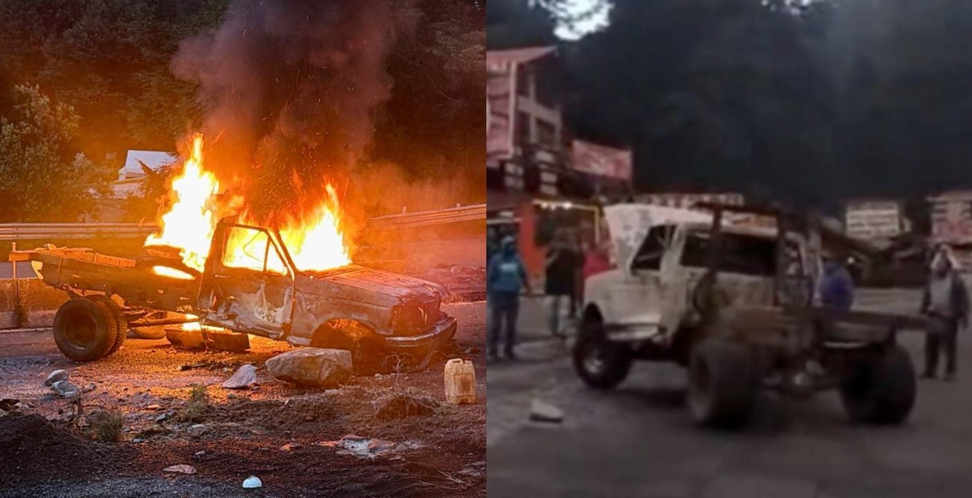 Comuneros de Atlapulco queman camionetas de talamontes en La Marquesa