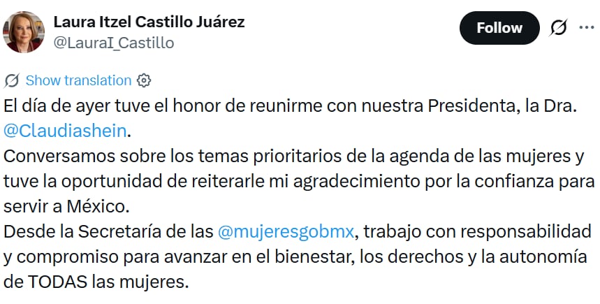 Sheinbaum se reúne con Laura Itzel Castillo