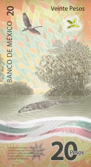 reverso nuevo billete de 20 pesos