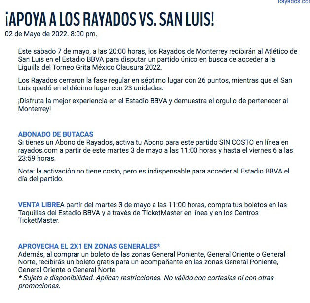 Rayados de Monterrey 2x1