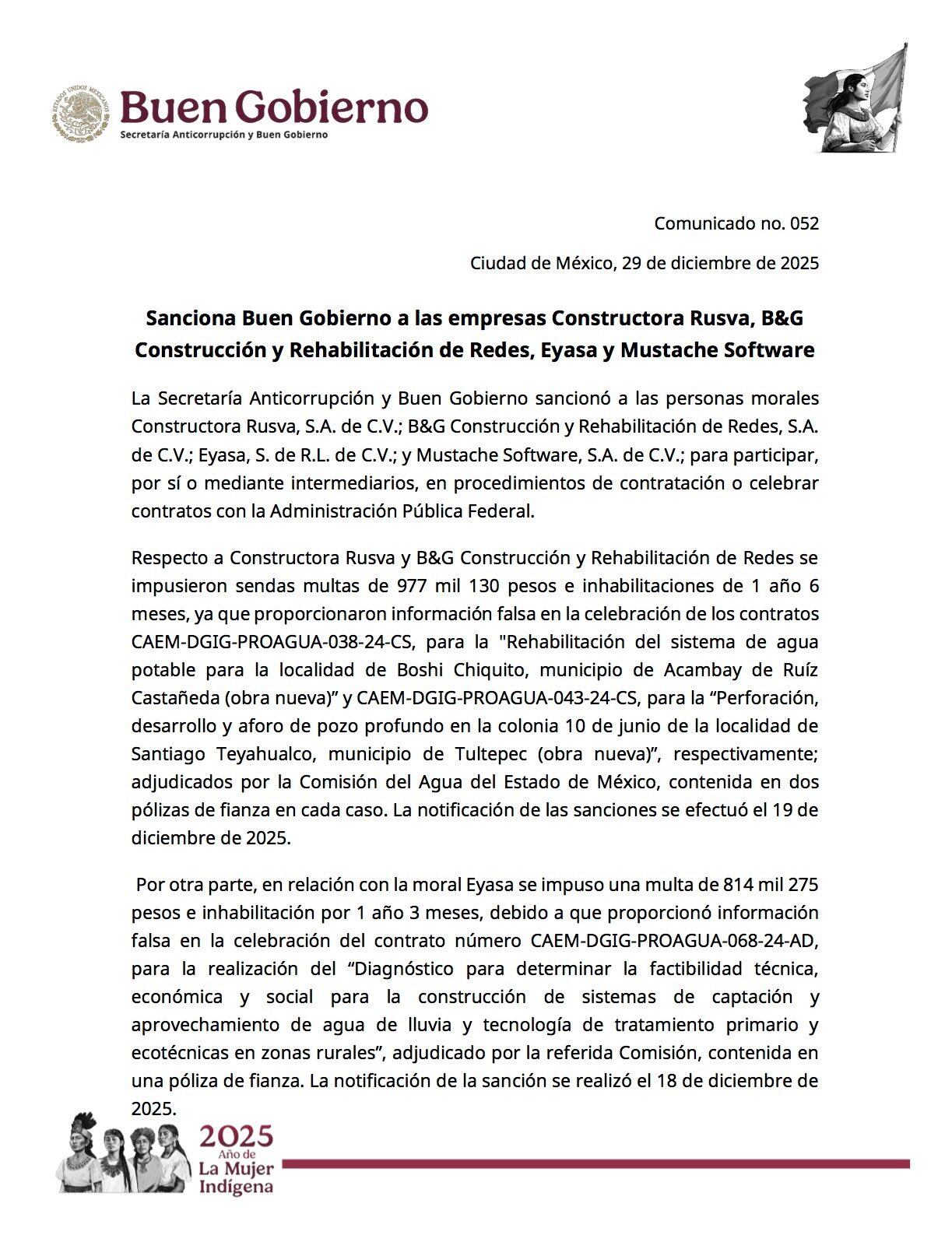 Secretaría Anticorrupción sanciona a cuatro empresas