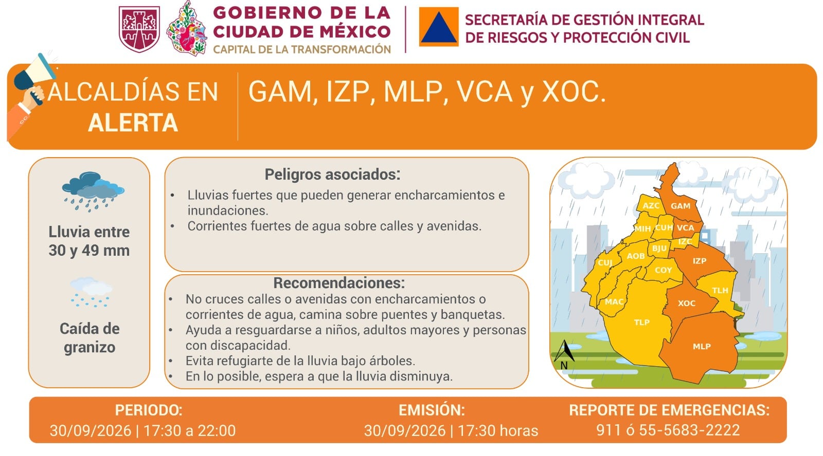 Activan alerta naranja en cinco alcaldías de la CDMX