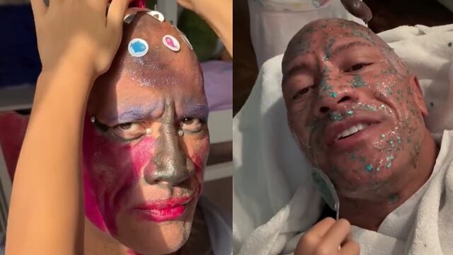 Dwayne Johnson se deja maquillar por sus hijas