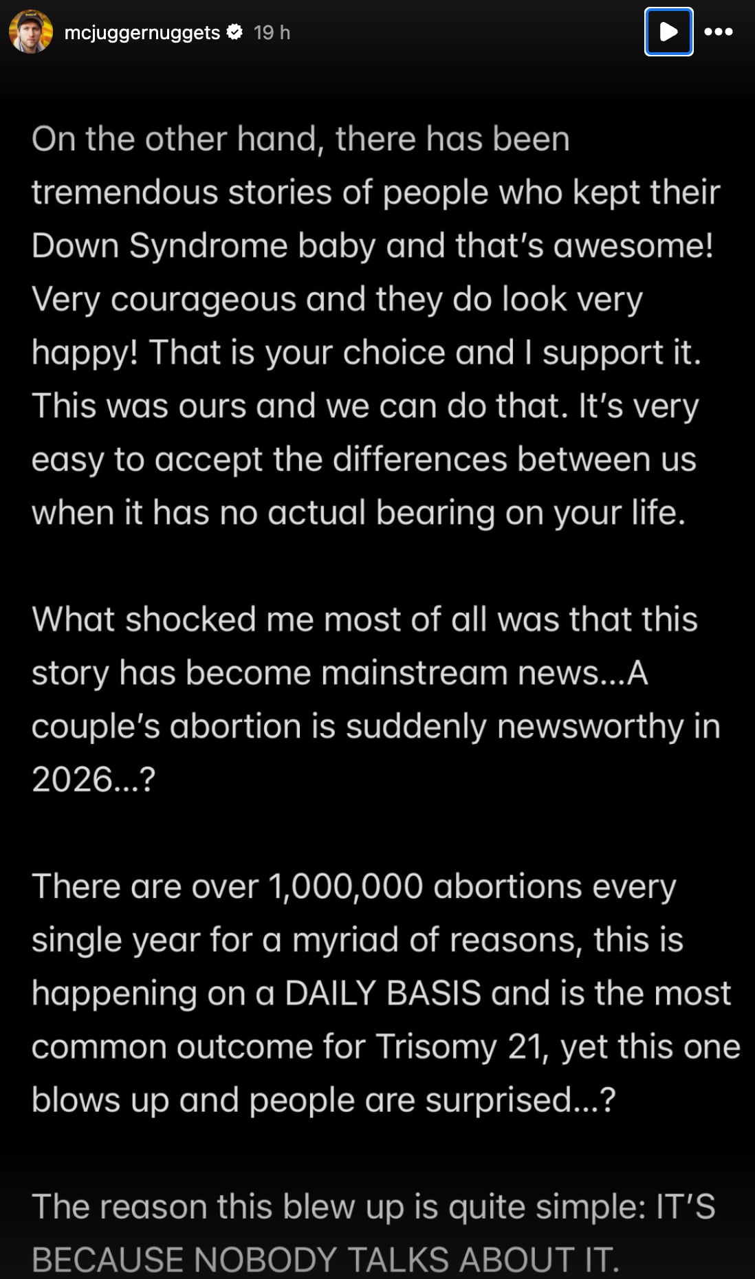 Jesse Ridgway abre el debate sobre aborto y Trisomía 21; pide un diálogo más humano
