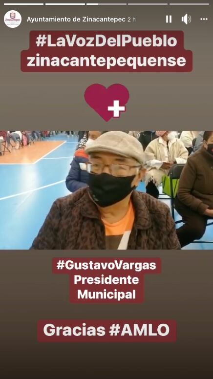 Adulto mayor vacunado en Zinacantepec