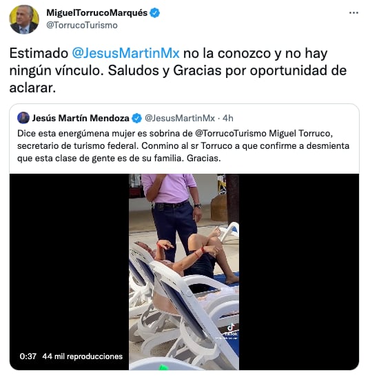 Miguel Torruco niega que mujer de video sea su sobrina