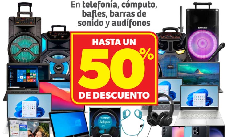Hasta un 50% de descuento en telefonía, cómputo, bafles, barras de sonido y audífonos en Soriana Híper del 15 al 19 de febrero 2024