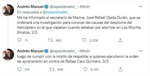 AMLO confirma que helicóptero que se estrelló en Los Mochis apoyaba en detención de Rafael Caro Quintero; lamenta muertes