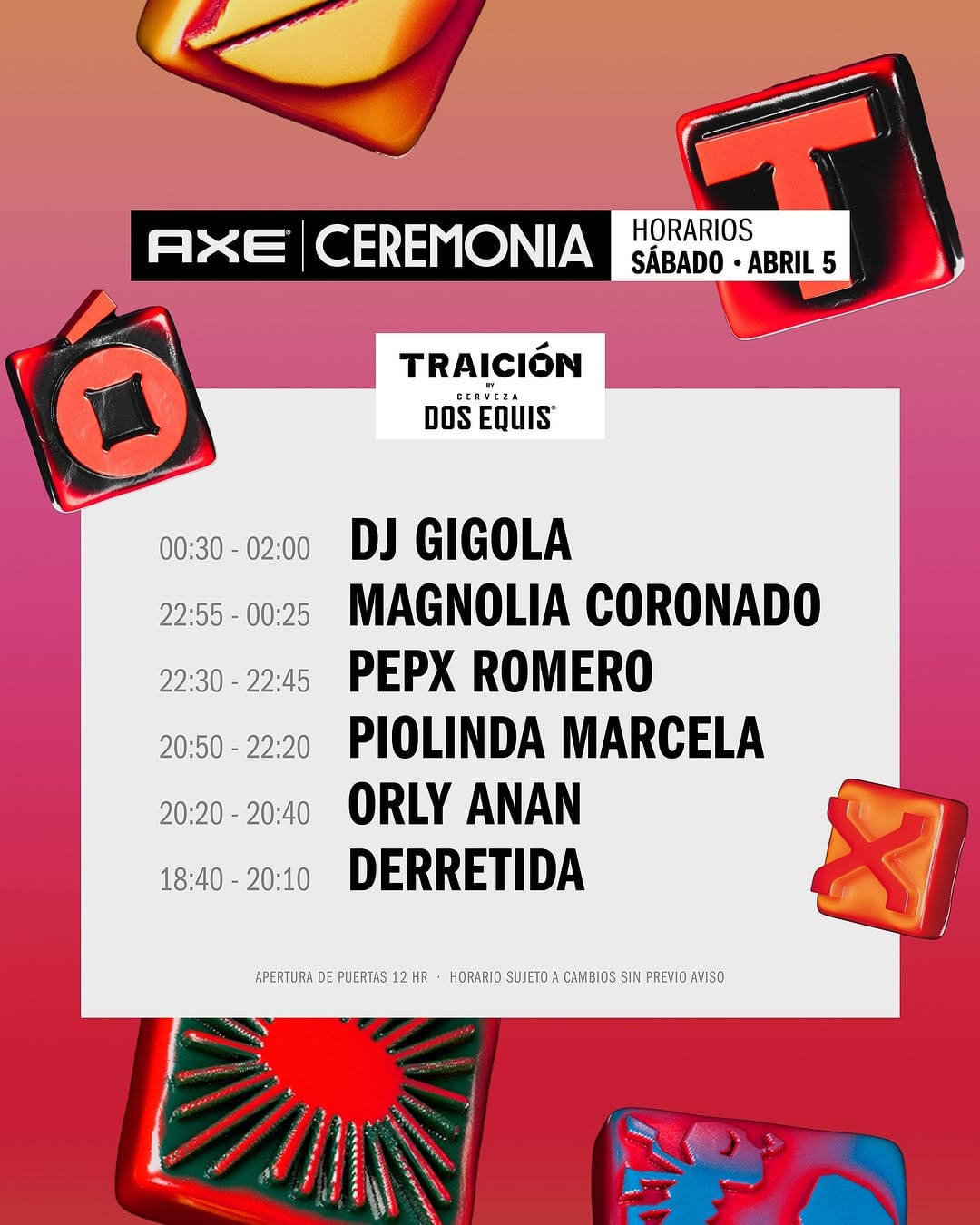Axe Ceremonia 2025 Horarios por día y escenario