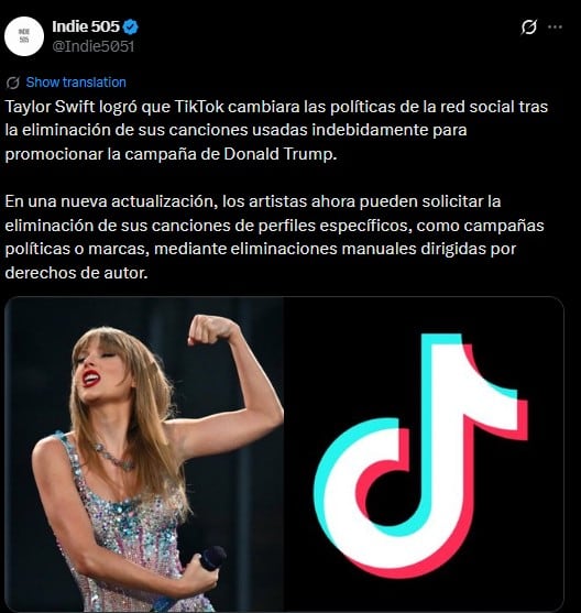 TikTok cambia sus políticas tras la eliminación de canciones de Taylor Swift en videos de Donald Trump
