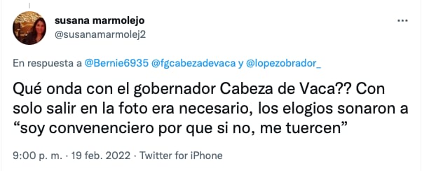 tuit de burla al gobernador de Tamaulipas, Francisco Cabeza de Vaca
