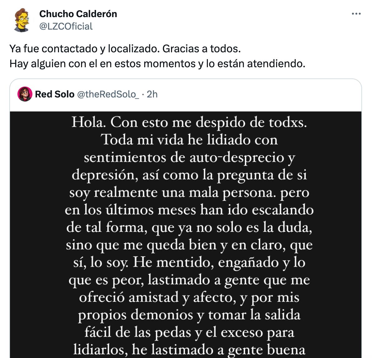 Red Solo preocupa a sus fans con una carta despedida